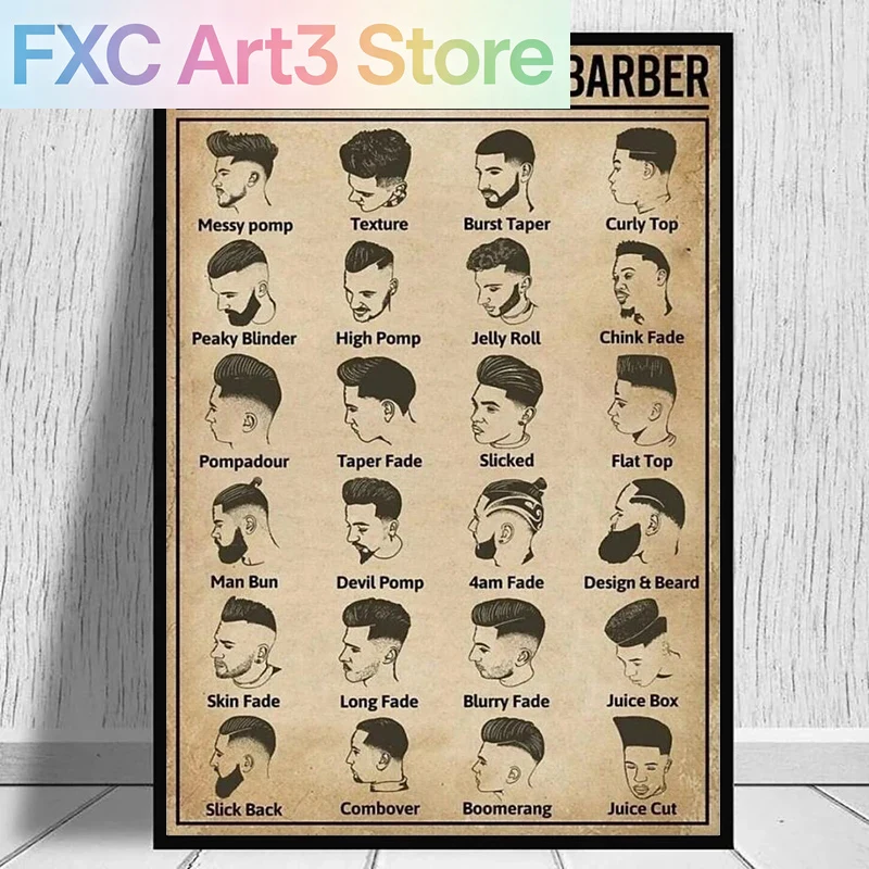 Home Barber - Póster de barbero sin marco, tipos